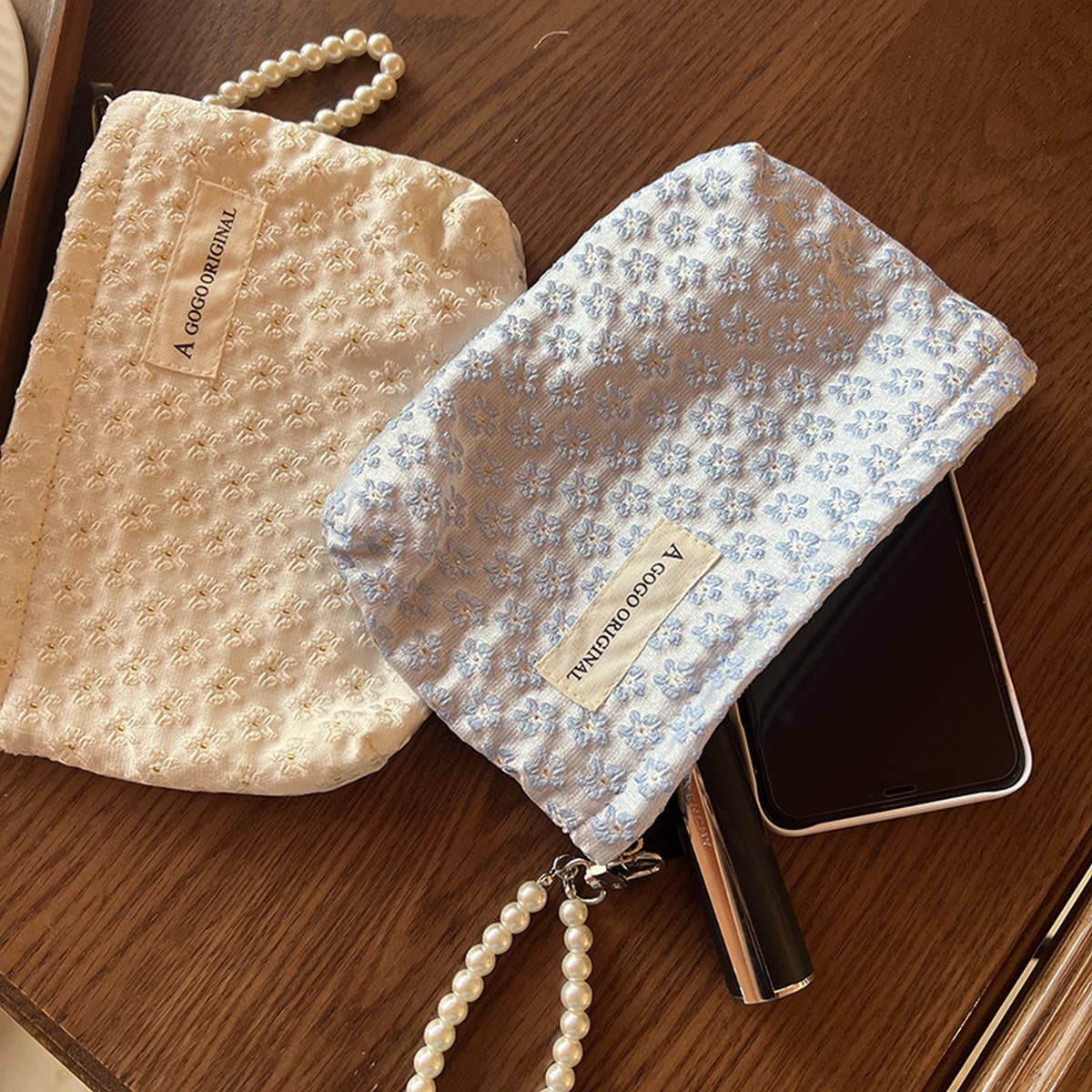 Pearl Handle Cosmetic Bag Sweet Wallet Hand Pouch