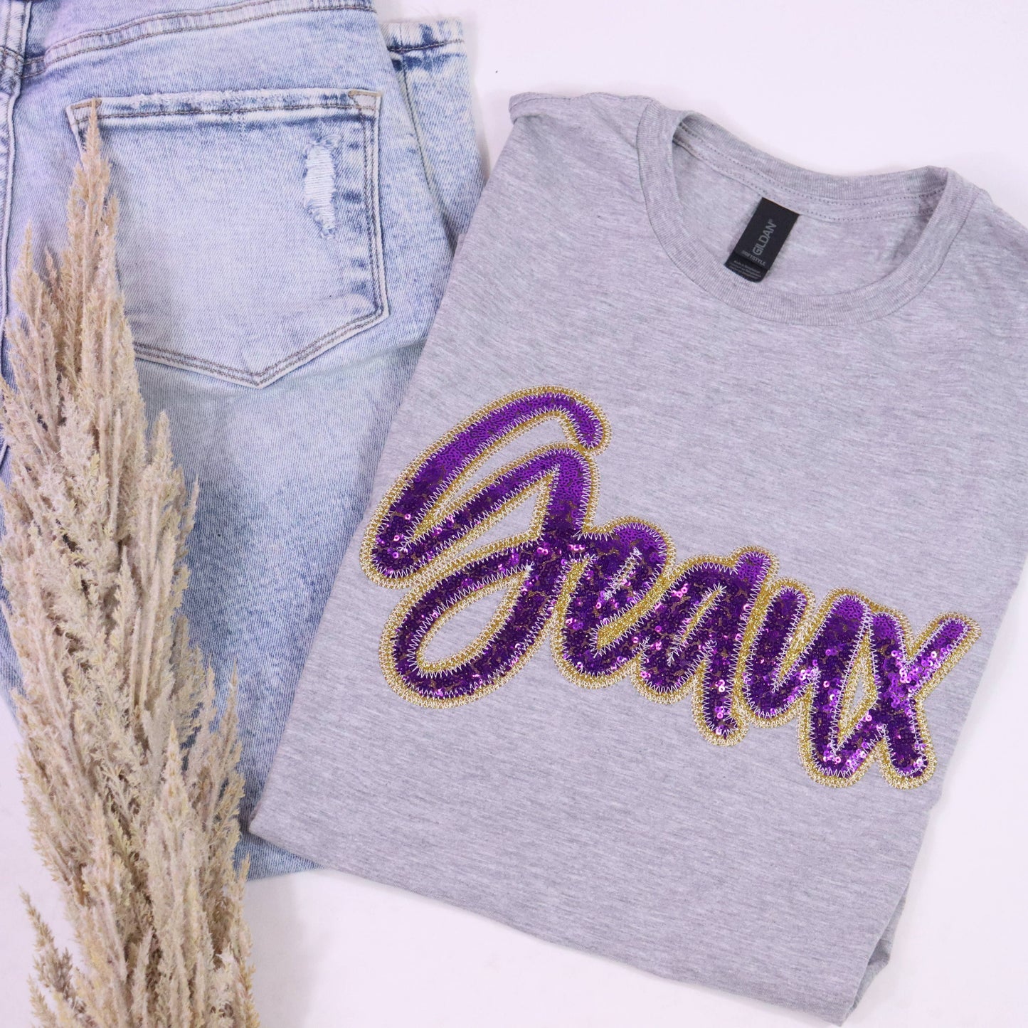 Game Day Custom School Spirit Wear Real Sequins Short Sleeve