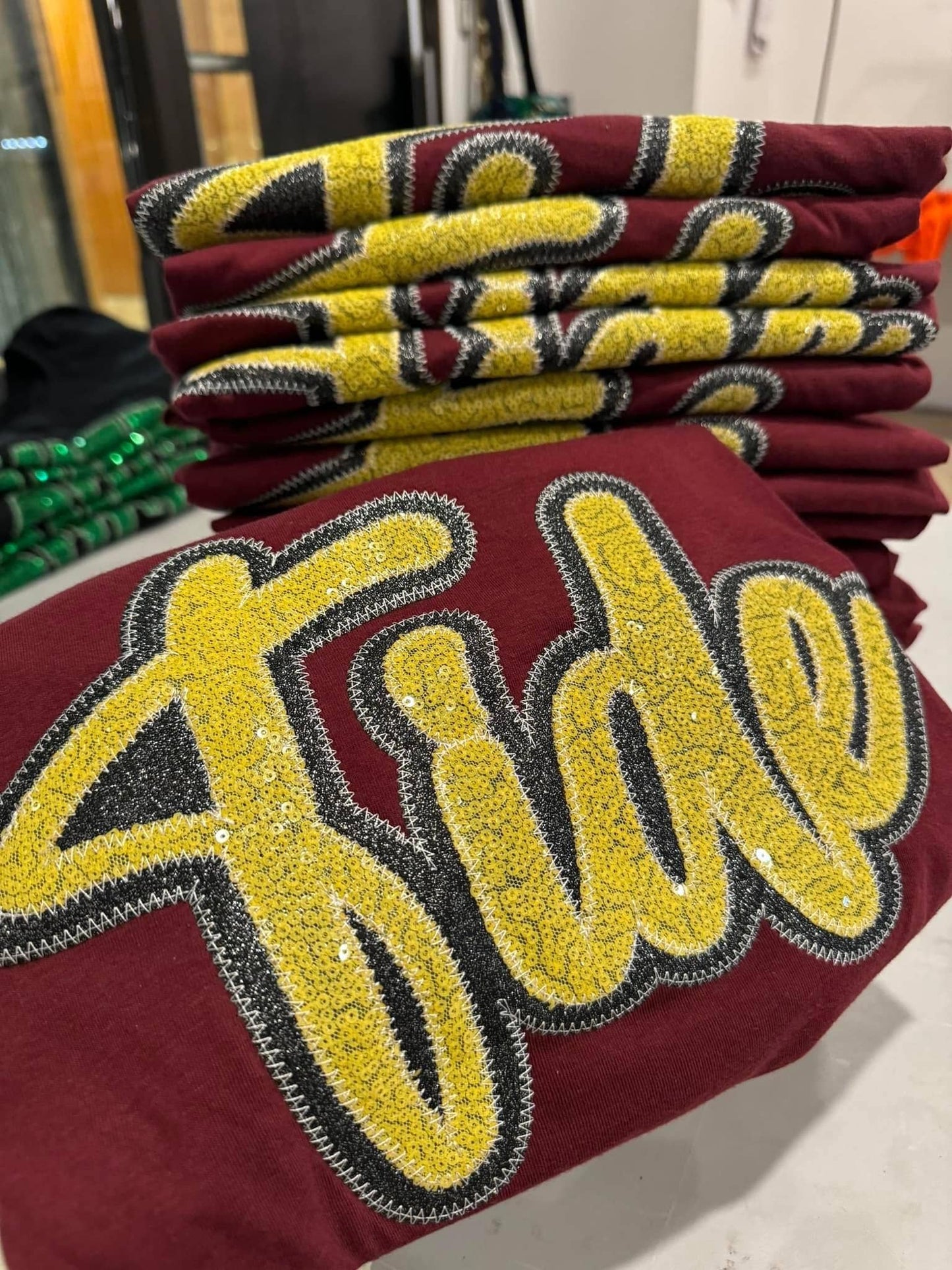 Game Day Custom School Spirit Wear Real Sequins Short Sleeve