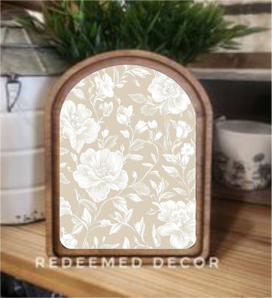 Arch Top Taupe White Floral Framed Art
