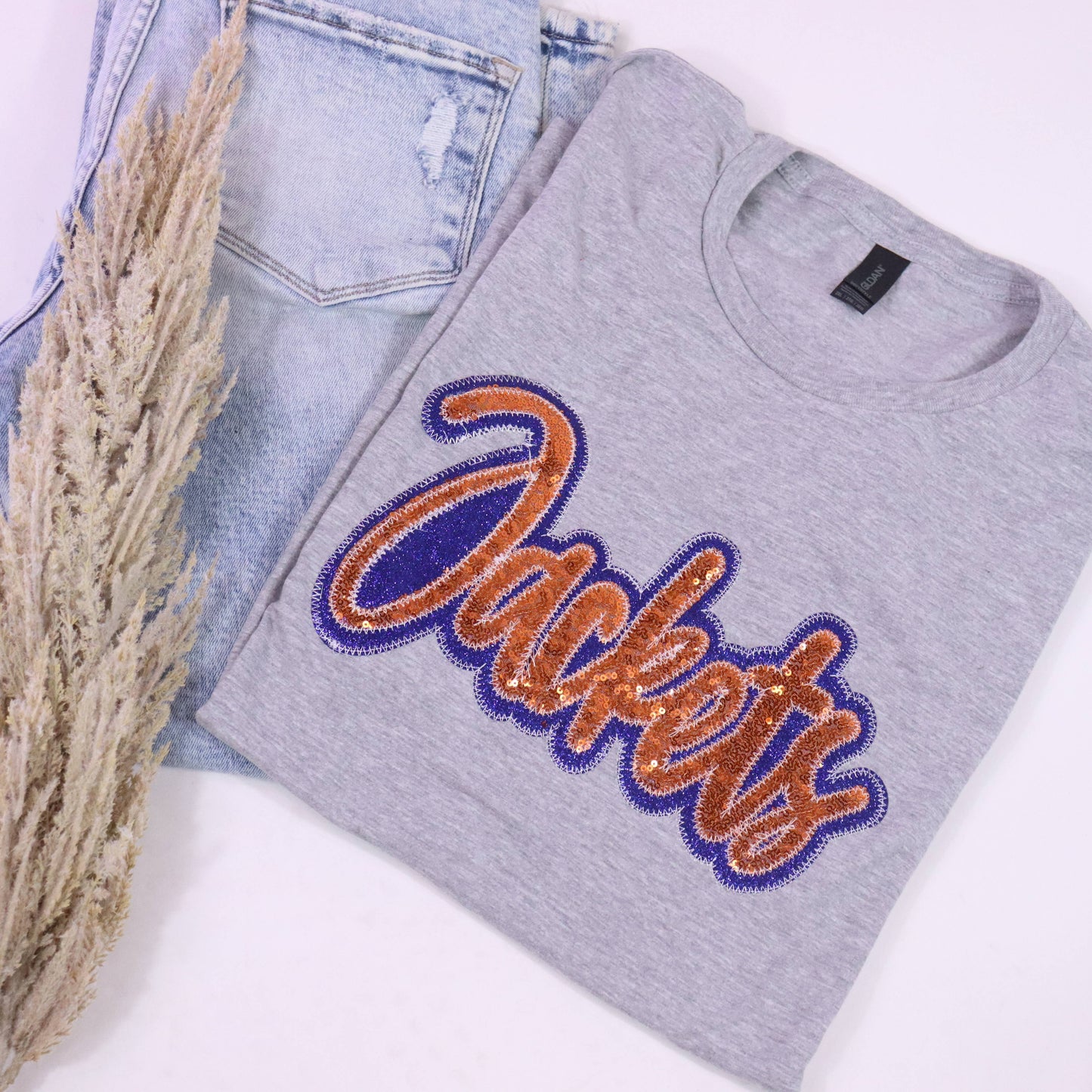 Game Day Custom School Spirit Wear Real Sequins Short Sleeve