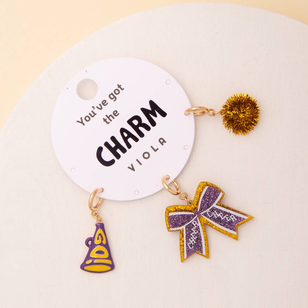 Charm Set Featuring Pom Pom, Megaphone, and Glittered Bow