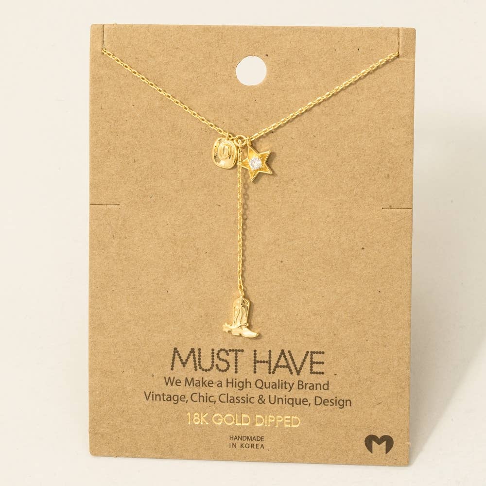 Western Cowboy Boots Y Necklace