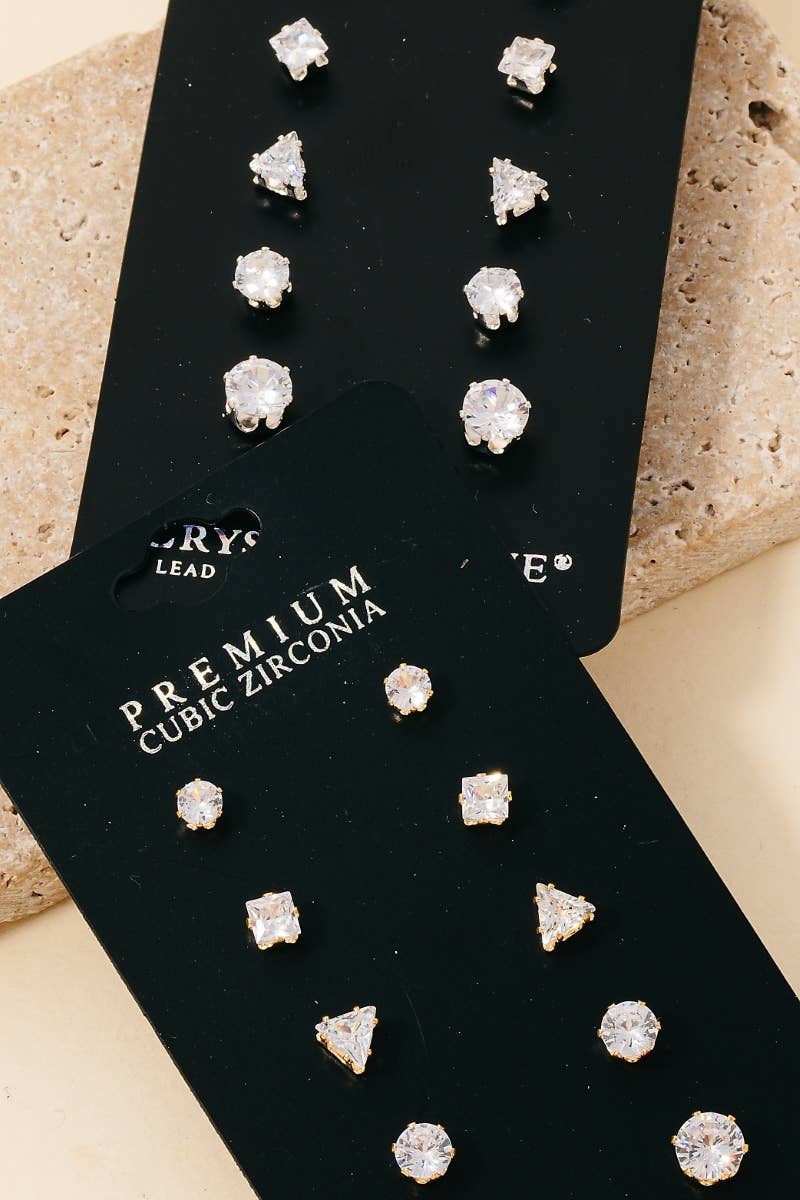 5 Pair Cz Stud Earrings Set