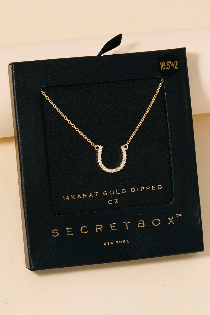 Secret Box Gold Dipped Horse Shoe Pendant Necklace