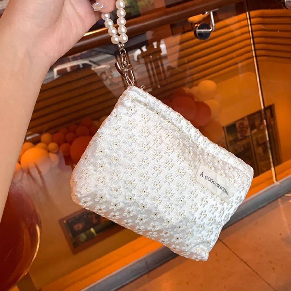 Pearl Handle Cosmetic Bag Sweet Wallet Hand Pouch