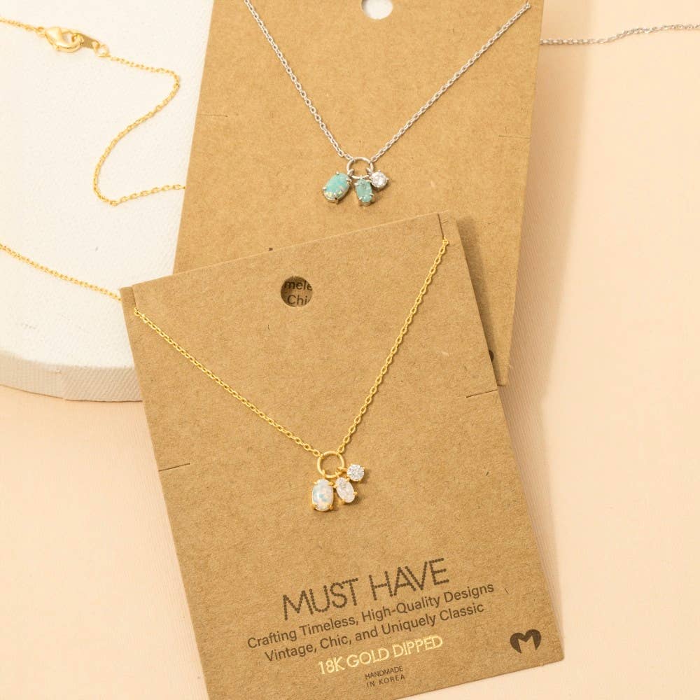 Dainty Opal Crystal Charm Necklace