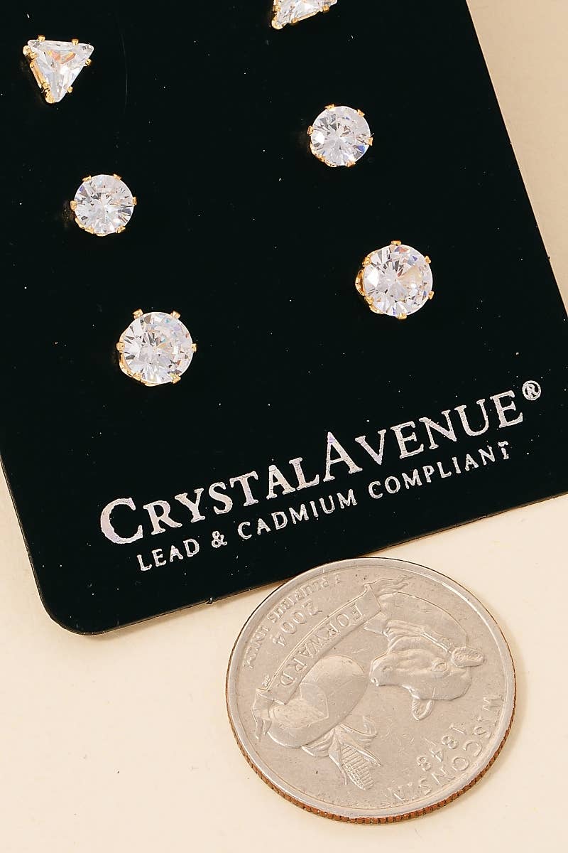 5 Pair Cz Stud Earrings Set