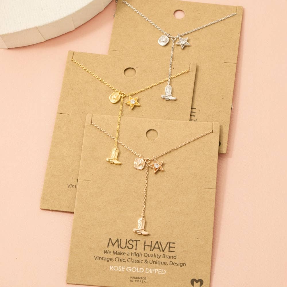 Western Cowboy Boots Y Necklace