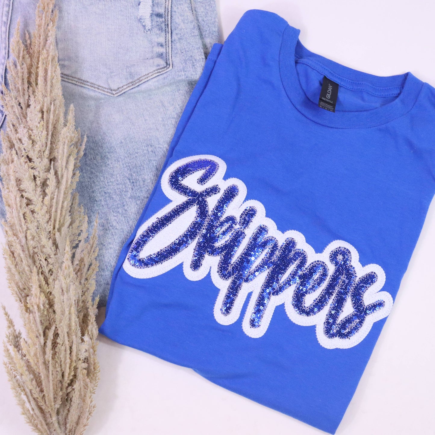 Game Day Custom School Spirit Wear Real Sequins Short Sleeve