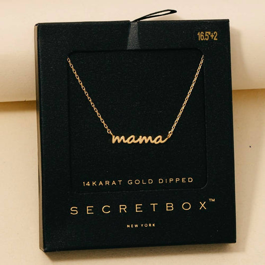 Secret Box Gold Dipped Dainty Mama Pendant Necklace