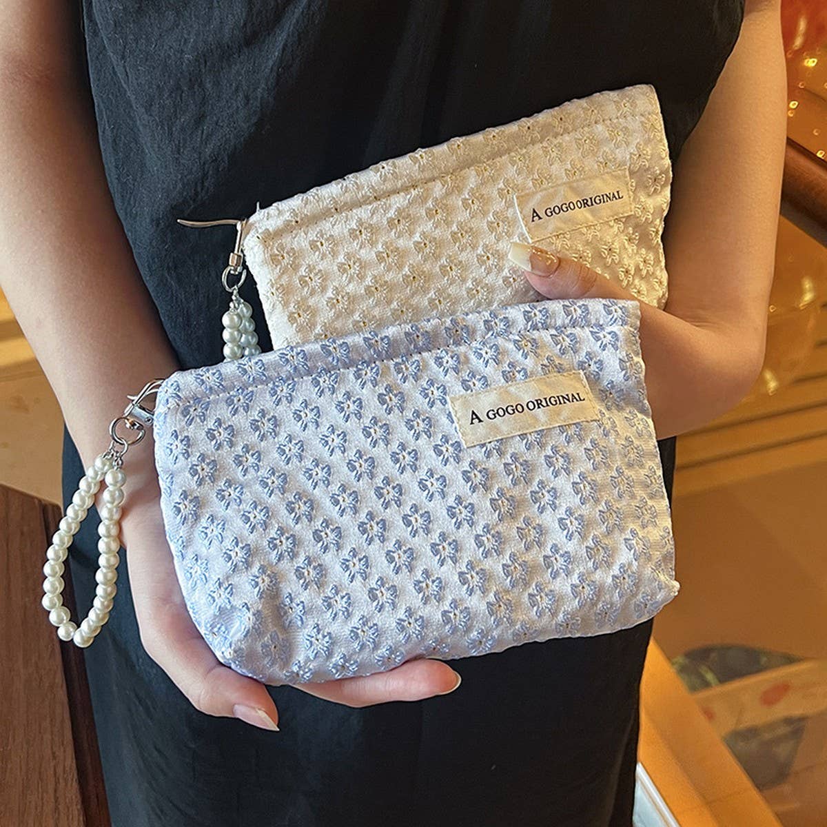 Pearl Handle Cosmetic Bag Sweet Wallet Hand Pouch