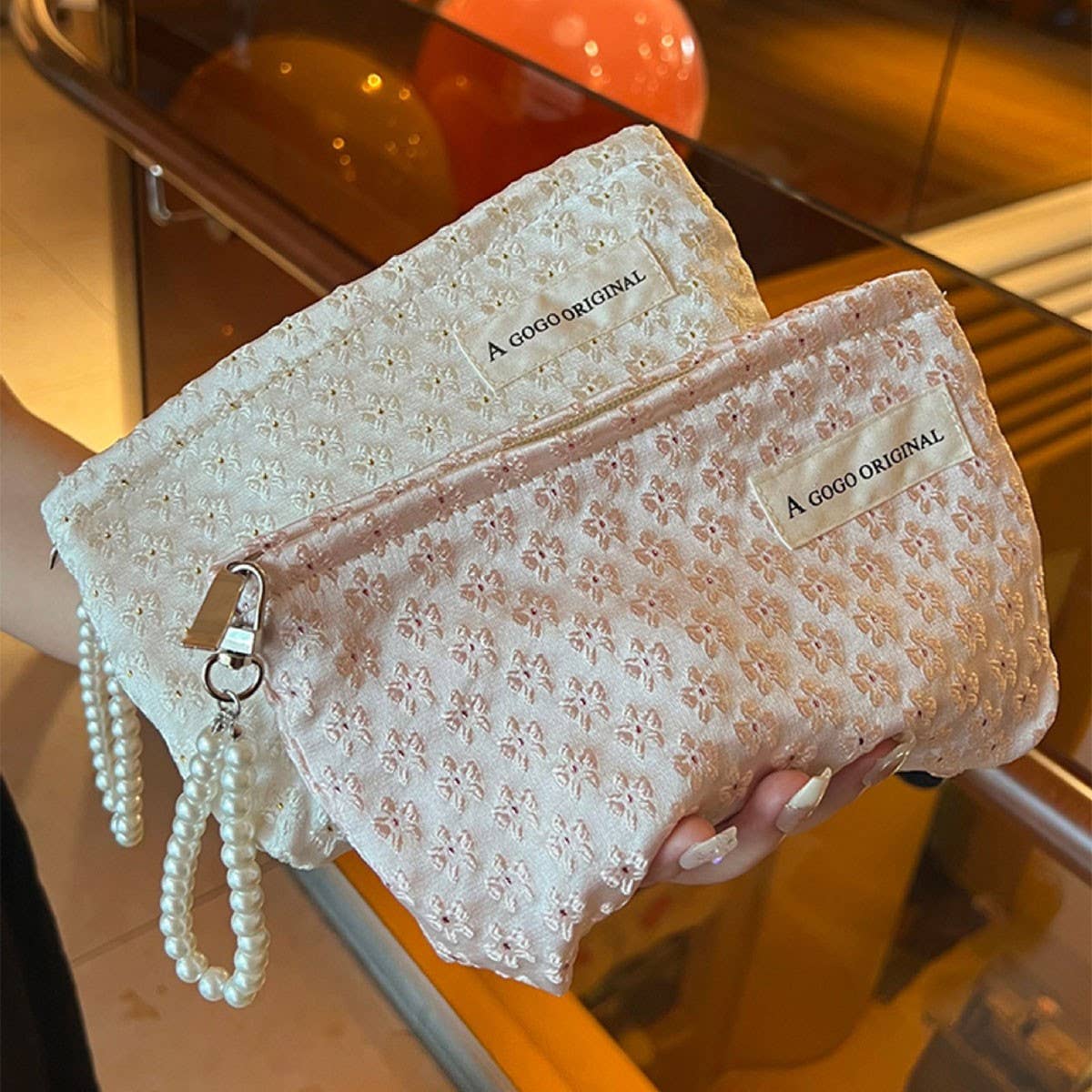 Pearl Handle Cosmetic Bag Sweet Wallet Hand Pouch